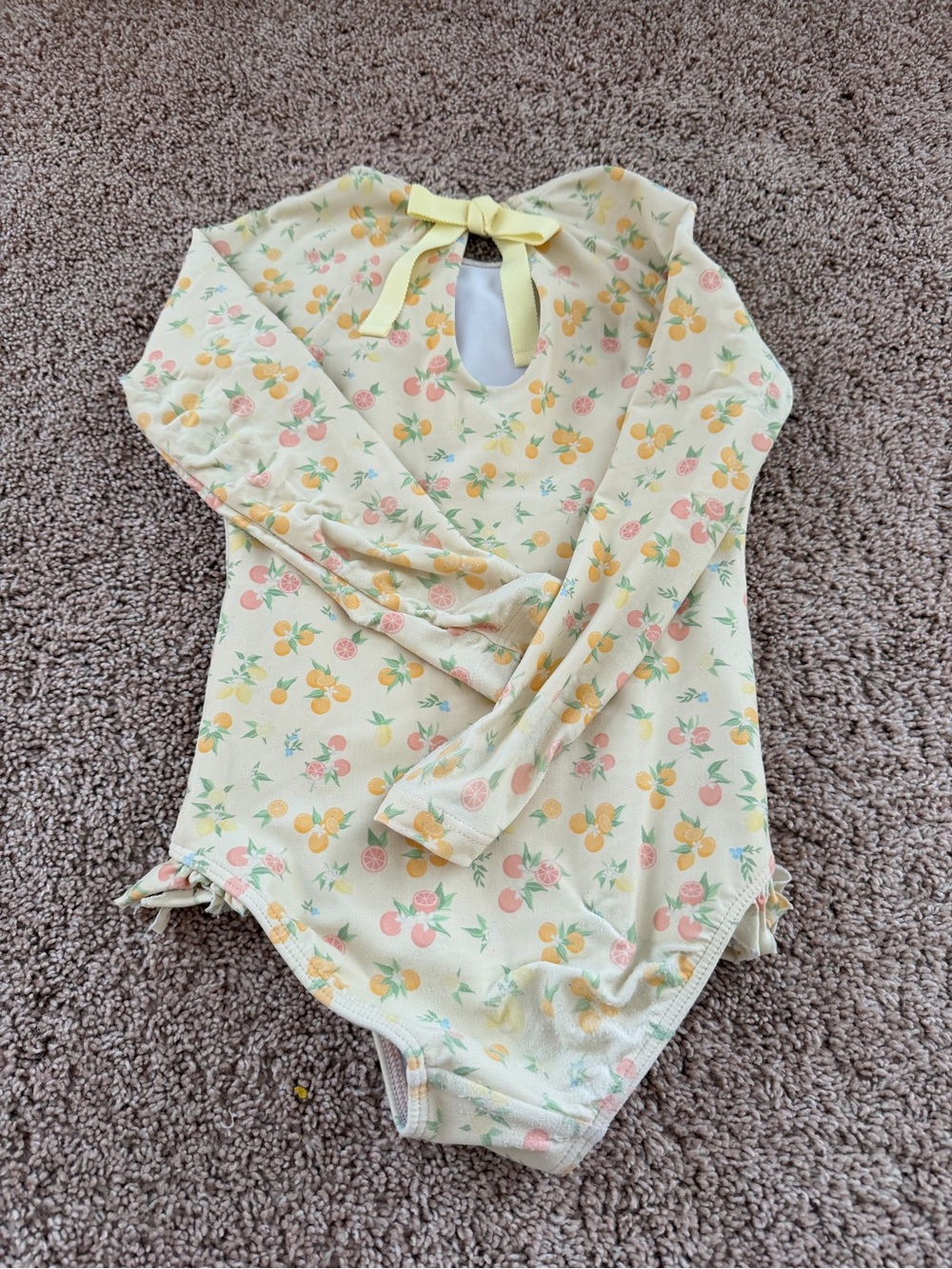 Yellow Fruit-Print Long Sleeve One-Piece for Kids